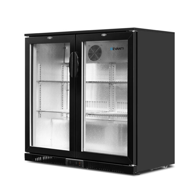 Devanti 198l Bar Fridge 2 Glass Door Commercial - Black