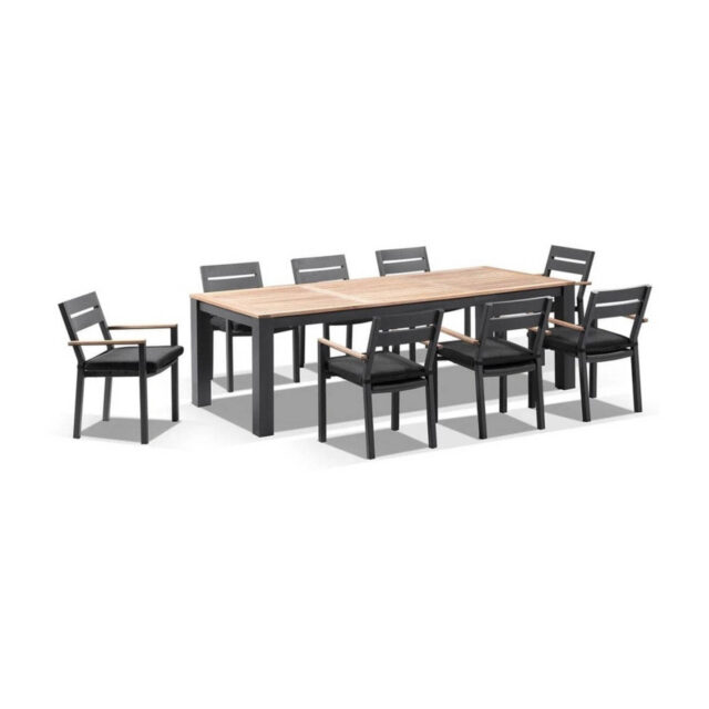 Outdoor Balmoral 2.5M Teak Top Aluminium Table With 8 Capri Dining Chairs