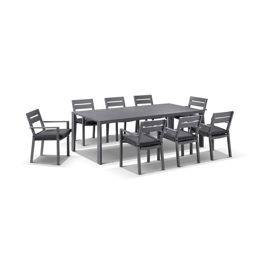 Outdoor Capri 8 Seater Aluminium Dining Setting - Charcoal with Denim