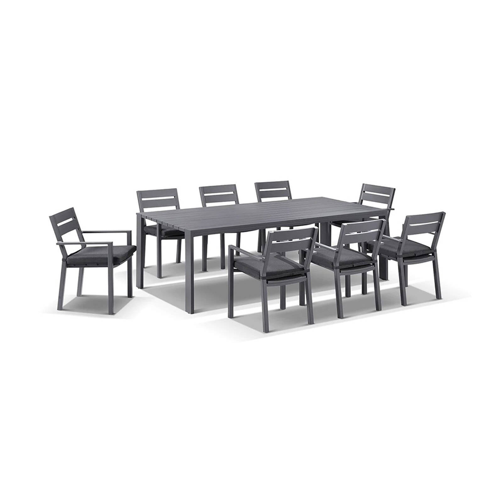 Outdoor Capri 8 Seater Aluminium Dining Setting - Charcoal with Denim