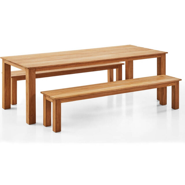 Barbados Outdoor Teak 2.4M Rectangle Table With 2 Bench Seats