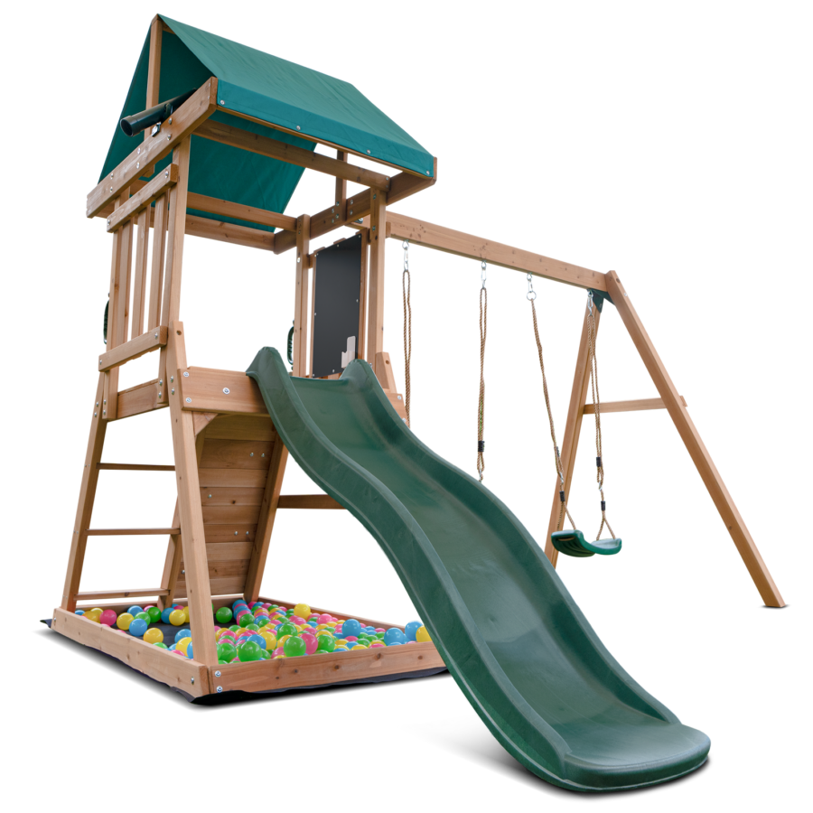 Lifespan Kids Greenvale Swing Set Cubby Play Centre With 1.8m Green Slide