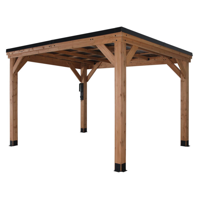 Backyard Discovery Arcadia 3.7m x 2.9m Cedar Wood Outdoor Patio Gazebo with Hardtop Galvanised Steel Slope Roof and PowerPort