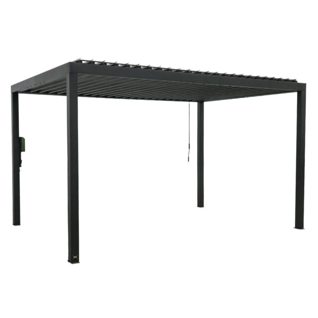 Backyard Discovery Sarasota 4.3m x 3m Galvanized Steel Louvered Pergola with Adjustable Sunshade Roof and PowerPort