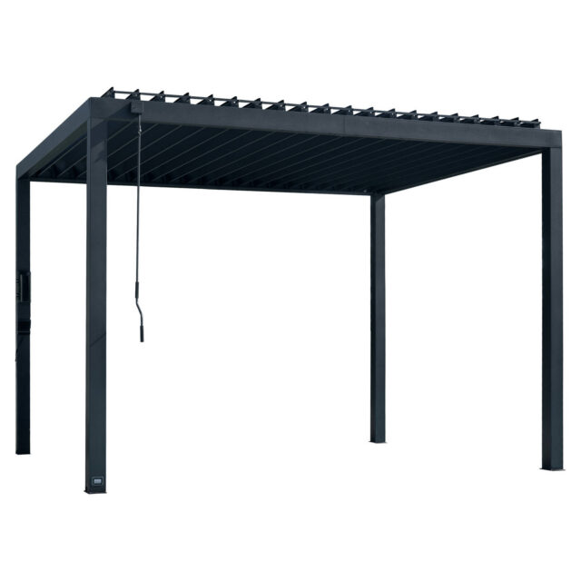 Backyard Discovery 3.7 x 3m Sarasota Galvanised Steel Outdoor Louvered Pergola Kit With Adjustable Steel Roof and PowerPort