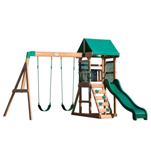 Backyard Discovery Buckley Hill Cedar Wood Play Centre Swing Set with Slide and Fort