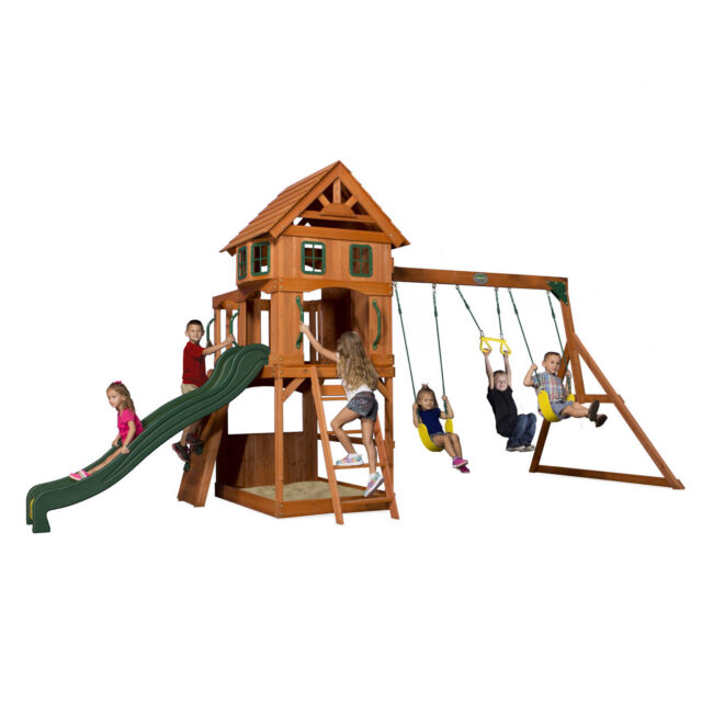 Backyard Discovery Atlantis Cedar Wood Play Centre Swing Set with Slide and Clubhouse