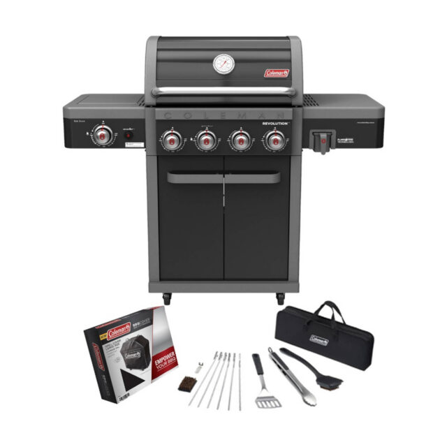 Coleman Revolution 4 Burner Bbq W/side Burner Black Gloss (value Bundle)